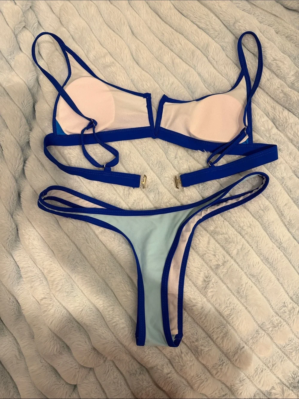 Royal blue color block thong bikini set size M